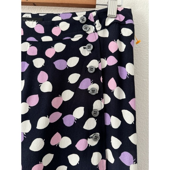 Talbots Wraparound Purple Pink White Side Button Leaf Print Skirt 8P Modest - Picture 3 of 12